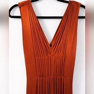 Sophia Kokosalaki Draped Pleated Dress Burnt Orange Designer Maxi Goddess Style